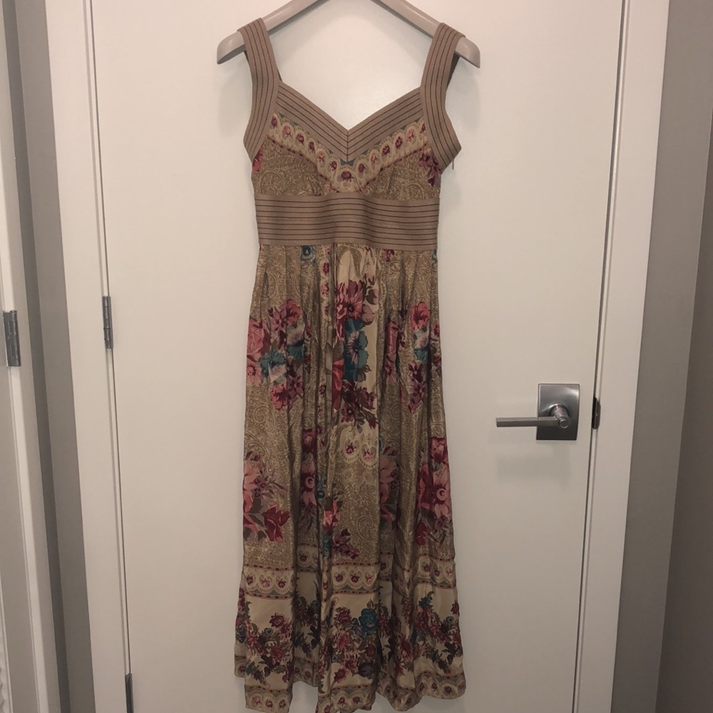 Beige and pink floral printed dress